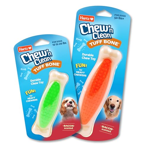 Hartz Chew 'n Clean Tuff Bone Bacon Scented Dental Dog Chew Toy - Large - color: green, orange, pink, size: Large