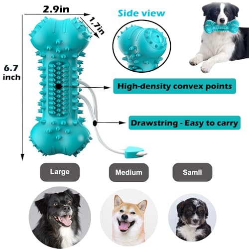 Dog Toys for Aggressive Chewers,Long-Lasting Natural Rubber Toy with Squeaky Interactive Dog Toys for Large Medium Small Breed,Dog Toothbrush Bone Toys