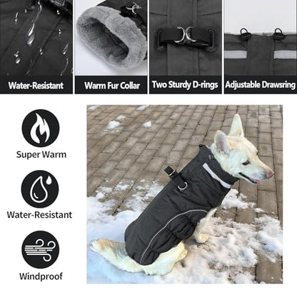 Dog Coat, Reflective Dog Jacket Waterproof Windproof Puppy Cold Weather Coats with Harness Built in, Winter Extra Warm Pet Coat Fleece Vest for Small Large Pets and Puppy (Black, XXX-Large) - color: Black, size: XXX-Large