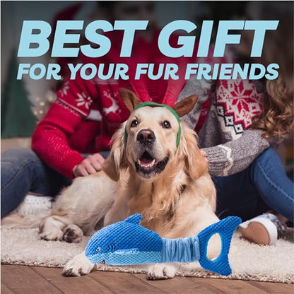 LEGEND SANDY Large Squeaky Dog Toys to Keep Them Busy, Interactive Plush Dog Toy,Crinkle Tug of War Dog Chew Toy for Small, Medium, and Large Dogs - color: Blue Shark
