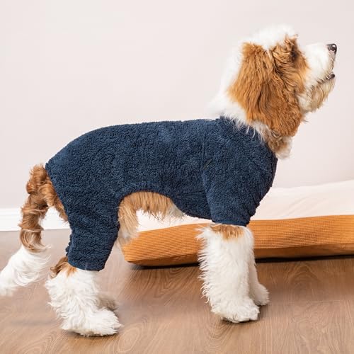 Fitwarm Dog Fuzzy Velvet Pajamas, Dog Winter Clothes for Small Dogs Boy Girl, Pet Jumpsuit, Doggy Apparel, Navy Blue, Large - color: Blue, size: Large