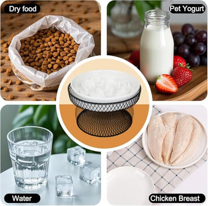 2PCS Raised Ceramic Cat Slow Feeder Bowl Elevated Food Bowl with Stand, Cat Slow Bowl for Wet Food and Dry Food,Slow Down Eating Speed, Whisker Friendly Pet Puzzle Feeder for Kitten and Small Dog - color: White Set of 2