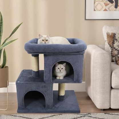 Tangkula Small Cat Tree for Indoor Cats, 25.5 Inch Cat Tower with Sisal Scratching Posts, 2 Large Cat Condos with Padded Top Perch, Modern Cat Climbing Furniture for Adult Cats & Kittens (Dark Gray) - color: Dark Gray