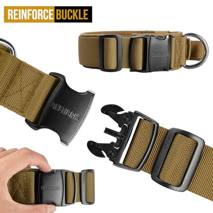 OneTigris Tough Dog Collars, Tactical Dog Collar with Handle, Milltary Adjustable Dog Collar with Heavy Duty Metal Buckle for Training (Medium (Pack of 1), Brown) - color: Brown, size: Medium