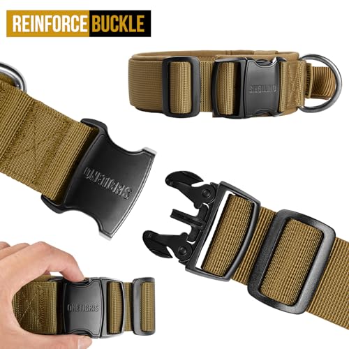 OneTigris Tough Dog Collars, Tactical Dog Collar with Handle, Milltary Adjustable Dog Collar with Heavy Duty Metal Buckle for Training (Large (Pack of 1), Brown) - color: Brown, size: L