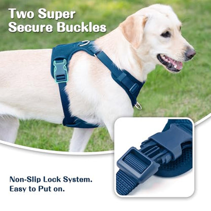 No Pull Dog Harness for Small Medium Large Dogs - Adjustable 2 Layer Mesh Dog Vest with Dual Clip, Escape Proof, Quick Release, Lightweight Breathable Mesh for Walking Hiking (Prussian Blue,S)