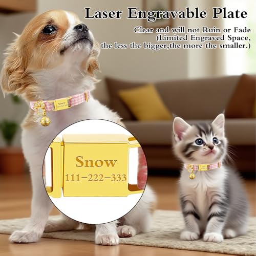 Personalized Breakaway Cat Collars - Magnetic Buckle, Bell - Safety Quick Release, Customized for Girls & Boys Cats- (Houndstooth-Pink) - color: Houndstooth-Pink