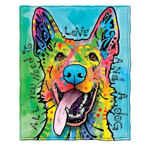 Dawhud Direct Dean Russo - Colorful German Shepherd Fleece Blanket, Queen Size -Super Soft Plush Blanket for Adults and Kids, Machine Washable - Ideal for Dog Lovers and as a Gift - 75 x 90 in - color: Dean Russo Love and a Dog German Shepherd, size: 75"