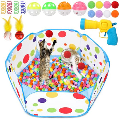 Palksky Interactive Cat Toys with Cat Ball Pit, Toy Balls, Ball Launcher, Spring Toys for Bored Indoor Cats Self Play, Enrichment Toy for Fun and Exercise - style: Cat Toys ( with Ball Launcher )