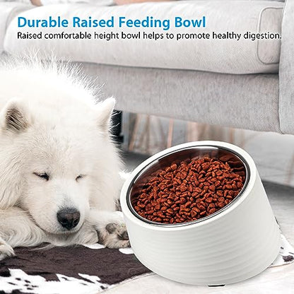 Uppetly Tilted Angle Dog Bowl, 15° Slanted Stainless Steel Dog Cat Food Bowl, Non-Slip & Non-Spill Pet Feeder with Elevated Detachable Melamine Stand, Easy to Get Food Dish, Large 2 Cup White - color: White-2Cup