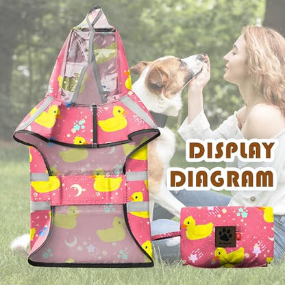 Dog Raincoat, Adjustable Rain Jacket with Hooded Double Layer for Large Medium Small Dogs Puppies, Lightweight Waterproof Rain Coat Poncho with Reflective Stripe Duck Pink,S - color: Duck Pink, size: Small