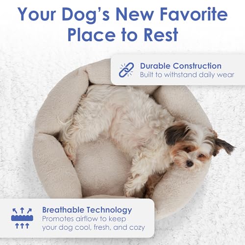 American Kennel Club Round Plush Dog Bed - 20" Cozy Donut Design for Small Pets, Ultra-Soft Washable Pet Bed with Non-Slip Bottom, Durable High-Loft Filling, Tan - color: Tan