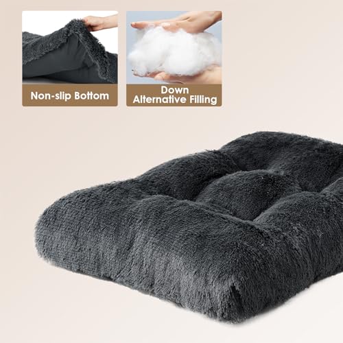 EHEYCIGA Fluffy Dog Crate Bed for Medium Dogs, Plush Faux Fur Crate Pad, Calming Anti Anxiety Medium Dog Bed, Washable Soft Warm Mat with Non-Slip Bottom, Dark Grey - color: Dark Grey, size: 29.5 x 20