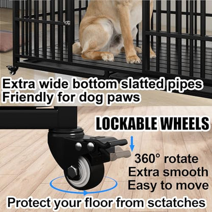 Heavy Duty Dog Crate 54 inch Dog Pet Kennel Cage for Extra Large Giant Dog with 2 Doors Lockable Wheels Removable Trays Top Access All Metal Durable