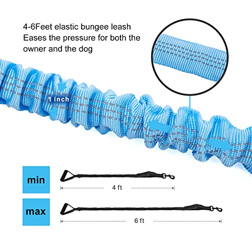 6FT Highly Reflective Heavy Duty Elastic Bungee Medium and Large Dog Leash Shock Absorbing with Comfortable Padded Handle and Traffic Handle Suitable for Training Light Blue - color: Light Blue