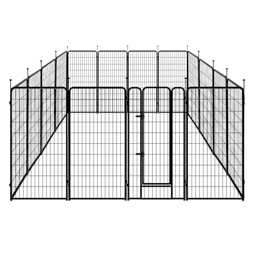 Amazon Basics Dog Playpen, 16 Panels Metal Fence with Door, Foldable for Indoor and Outdoor Use, Suitable for Small to Medium Sized Dogs, 48 Inch Height, Black - style: 16pcs-48"