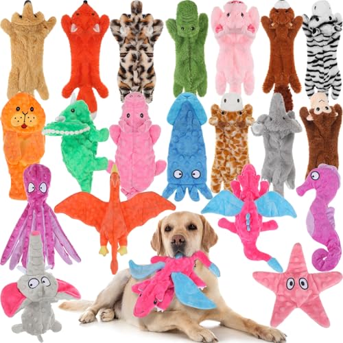 Outus 20 Pcs No Stuffing Dog Squeaky Toys Bulk for Aggressive Chewers, Crinkle Teething Chew Plush Toys for Small Medium Large Pet Gift, 20 Styles(Vivid Style) - style: Vivid Style