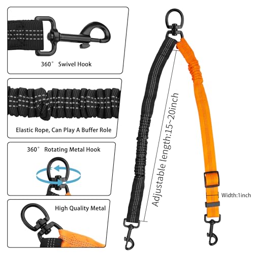 YAODHAOD Double Dog Leash,Two Dog Leash Splitter, No Tangle 360° Swivel Rotation Reflective Lead, Adjustable Length Bungee Heavy Duty Walking Training Dual Extension (Black + Orange) - color: Black + Orange