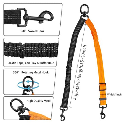 YAODHAOD Double Dog Leash,Two Dog Leash Splitter, No Tangle 360° Swivel Rotation Reflective Lead, Adjustable Length Bungee Heavy Duty Walking Training Dual Extension (Black + Orange) - color: Black + Orange