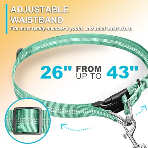 Laqibak Hands Free Dog Leash, Adjustable Waist Leash for Dog, Handle Bungee 4.2-6.7 Feet Long with Reflective Stitches for Walking Hiking Running, Fits 26"- 43" Waist, Mint Green - color: Mint Green
