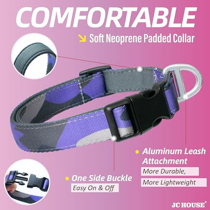 Soft Padded Dog Collar, Neck 9’’-14’’, Adjustable Heavy Duty Collar with 3M Reflective Logo for Small Dogs, Camo Purple, S - color: Camo Purple, size: S (Neck 9''– 14'')