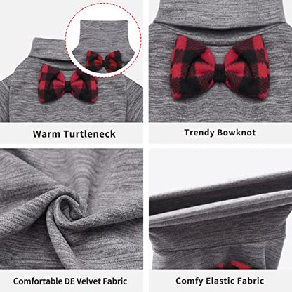 KYEESE Dog Pajamas for Small Dogs Turtleneck Stretchy Pet Pjs Dog Sweater Super Soft Warm Material Pet Coats with Bowtie Dogs Onesie Cold Weather Coat, Grey,S - color: 08# Grey, size: Small (6-10lbs)