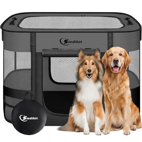 Dog Playpen,Cat Pet Puppy Pen,Portable Playpens for Dogs Indoor Outdoor Travel Camping Use,Foldable Dog Kennel Tent Crate for Rabbit Small Animals with Carrying Case (Dark Grey, Large) - color: Dark Grey, size: Large
