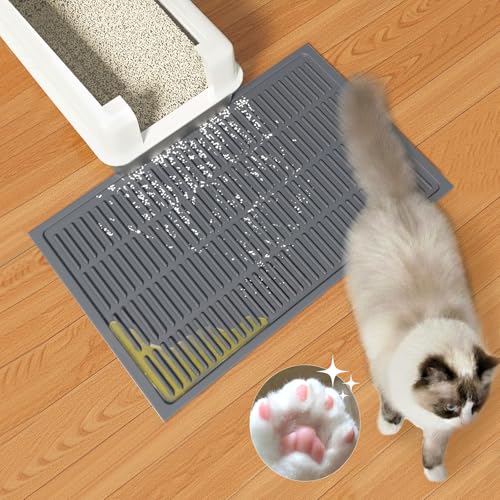 Silicone Cat Litter Mat with Deep Grooves - Waterproof & Easy-Rinse Design Traps Litter to Keep Floors Clean and Save You Cleaning Time - color: Grey, size: Small 24x15 Inch
