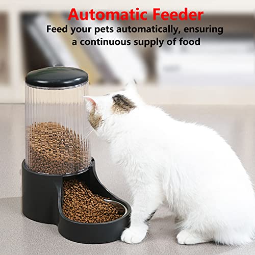 Automatic Cat Feeder, 3.8L Large Gravity Cat Food Dispenser with Detachable Top Lid, Visible Bottle and Stainless Steel Bowl for Pets (Black) - color: Black
