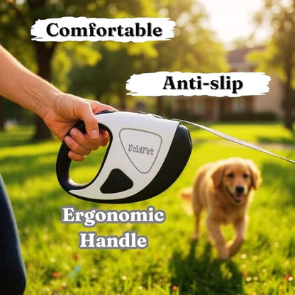 BoldPet® Retractable Dog Leash with LED Flashlight -10 Ft Tangle-Free Long Leash- Anti-Slip Grip - Dog Leash Retractable for Small Dogs up to 44 Lbs- One Handed Brake -Retractable Dog Leash with Light - size: Small