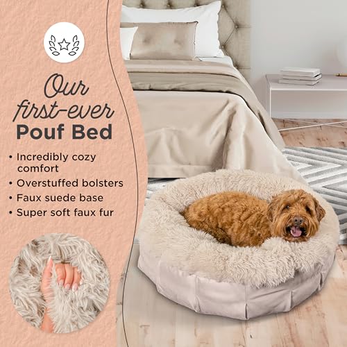Best Friends by Sheri Ultra Calming Pouf Bed, Orthopedic Round Dog Bed for Joint Support, Faux Fur, Washable Cover, Tan, Medium, 30"x30" - color: Tan, style: Medium