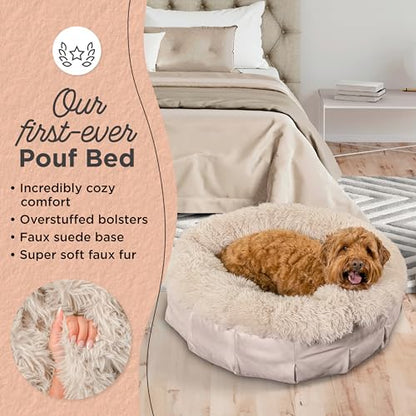 Best Friends by Sheri Ultra Calming Pouf Bed, Orthopedic Round Dog Bed for Joint Support, Faux Fur, Washable Cover, Tan, Medium, 30"x30" - color: Tan, style: Medium