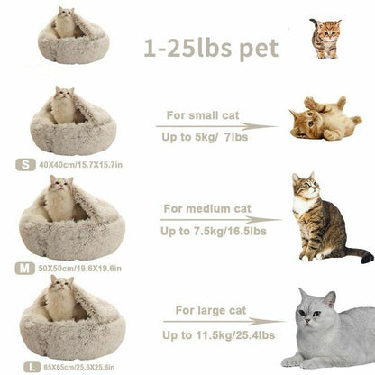 Cat Bed Round Fluffy Hooded Cat Bed Cave, Anti-Anxiety Cave Bed with Hooded Blanket, Cozy Cuddler Luxury Puppy Pet Bed, Anti-Slip Bottom and Machine Washable (Brown, Medium) - color: Brown, size: Medium