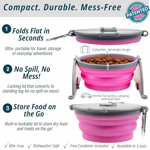 Loving Pets Bella Roma Collapsible Dog Bowls - Silicone Dog Bowls, Foldable Bowl, Puppy Essentials & Hiking Pet Supplies Great for Home & Travel (Pink, Large) - color: Pink, size: Large Travel Bowl
