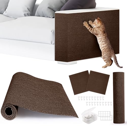 4pack Cat Scratch Couch Furniture and Wall Protector | Adhesive Cat Scratch Pad for Covering Cat Tower, DIY Climbing Cat Scratcher Couch Protector from Cat Claws Scratching (Brown) - color: Brown, size: 4 Pack