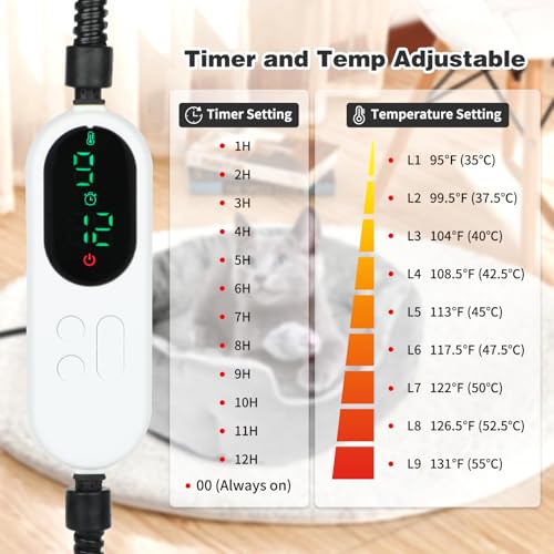 Heated Cat Bed Indoor, 18.5" Soft Heated Pet Bed for Indoor Cats with Timer and Temp Adjustable, Warming Cat Bed Heating Pad for Small to Large Cats Kitten