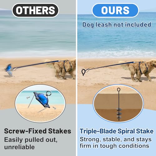Beach Dog Tie Out Stake for Dogs Up to 250 lbs - Heavy Duty Dog Camping Yard Park Essentials Accessories for All Cable Leash Chain