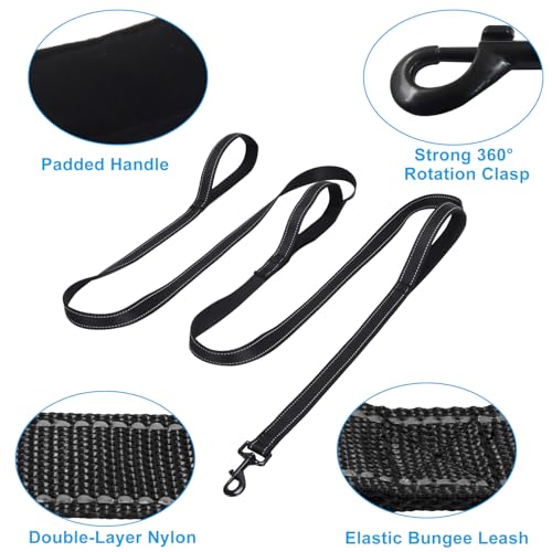 Jiozermi 10ft Dog Leash with 3 Handles, Heavy Duty Dog Lead with Padded Traffic Handle, Reflective Stitching Large Leash for Running Walking Training(Black) - color: Black