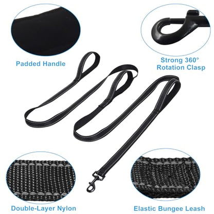 Jiozermi 10ft Dog Leash with 3 Handles, Heavy Duty Dog Lead with Padded Traffic Handle, Reflective Stitching Large Leash for Running Walking Training(Black) - color: Black
