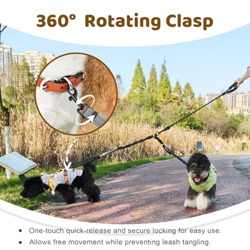 Double Dog Leash - No Tangle Splitter for Two Dogs, Coupler with Adjustable Long Lead Rope, Dual Control Handles, Retractable No Pull Bungee, Walk Train Small Medium Large 2 Pets (Grey) - color: Grey