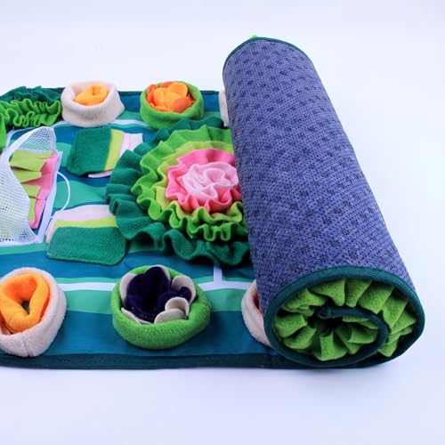 Large 30"x20" Snuffle Mat for Dogs and Cats, Soccer Field Pet Puzzle Toy, Non-Slip Fleece Foraging Mat for Mental Stimulation, Slow Feeder for Pups and Rabbits