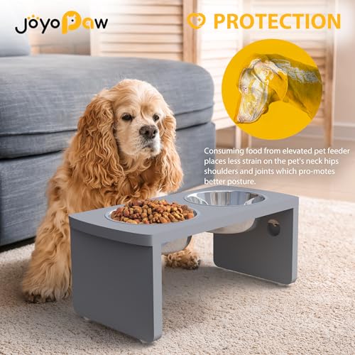 Elevated Dog Bowls, Bamboo Raised Dog Bowl for Medium Dogs, with 2 Stainless Steel Bowls (7'' Tall-40 oz Bowl, Grey) - color: Grey, size: Medium: 7'' Tall-40oz Bowl
