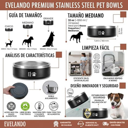 32 oz - 4 Cups Stainless Steel Dog Bowls – Triple-Insulated Pet Dish Keeps Water Cold & Food Warm – BPA-Free, Non-Slip Base – Durable & Elegant Feeding Bowl for Small & Medium Dogs & Cats - size: 32 oz