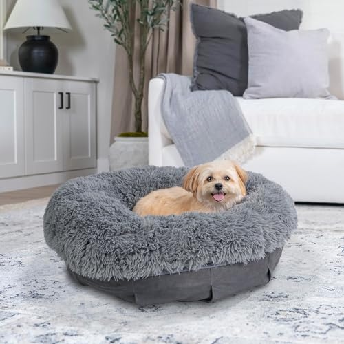 Best Friends by Sheri Ultra Calming Pouf Bed, Orthopedic Round Dog Bed for Joint Support, Faux Fur, Washable Cover, Gray, Small, 23"x23" - color: Gray, style: Small