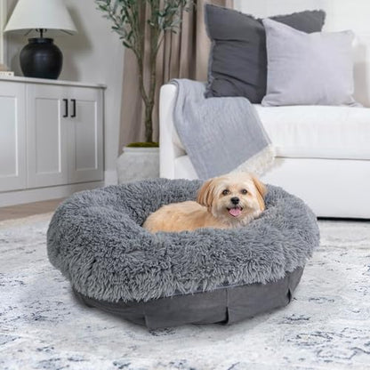 Best Friends by Sheri Ultra Calming Pouf Bed, Orthopedic Round Dog Bed for Joint Support, Faux Fur, Washable Cover, Gray, Small, 23"x23" - color: Gray, style: Small