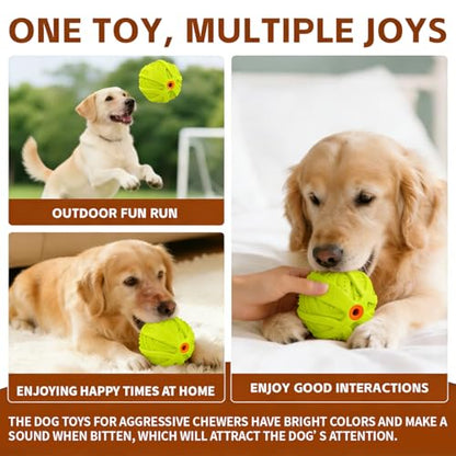 LaRoo Squeaky Dog Ball Toy,Durable Natural Rubber Squeaker Ball Throwing Training,Teeth Cleaning Chew Toy for Pet Medium and Large Dogs (3.5In Green) - color: Green-9cm