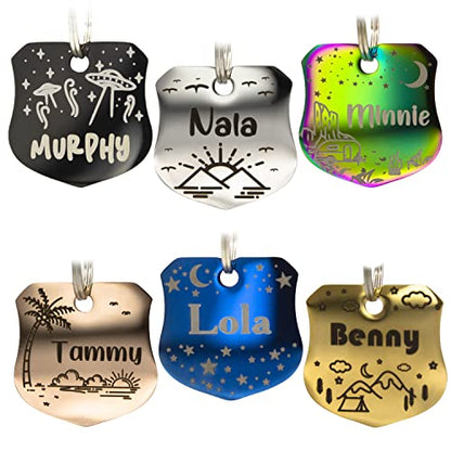 Personalized Dog Tag with 5 Lines of Custom Deep Engraved Durable Stainless Steel Pet ID Name Tag Designer Small Size Badge - size: Small, style: Badge