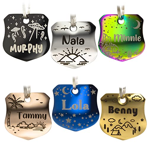 Personalized Dog Tag with 5 Lines of Custom Deep Engraved Durable Stainless Steel Pet ID Name Tag Designer Small Size Badge - size: Small, style: Badge