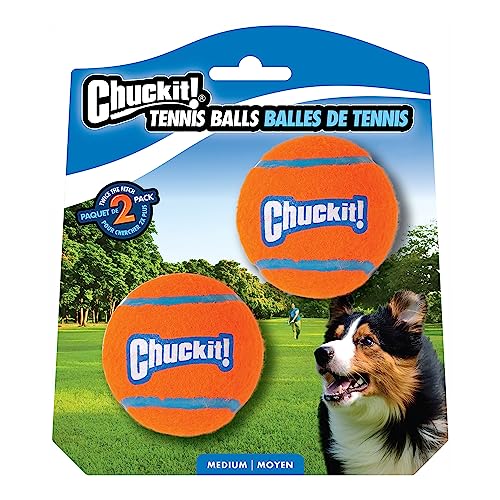Chuckit! Dog Tennis Ball Dog Toy, Medium (2.5 Inch Diameter) for dogs 20-60 lbs, Pack of 2 - size: Medium - Pack of 2