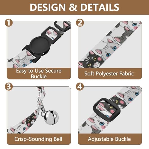 2 Pack Kitten Collar Cute Cat Black White Dog Collar with Bell, Adjustable Length 10.6" to 17.1" - color: Cute Cat Black White